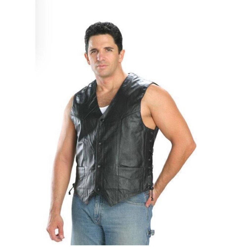 Legendary USA Apparel Black Classic Leather Side Lace Vest Size XXL